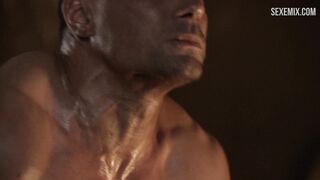 Lucy Lawless sex with a wounded gladiator, scene in Spartacus