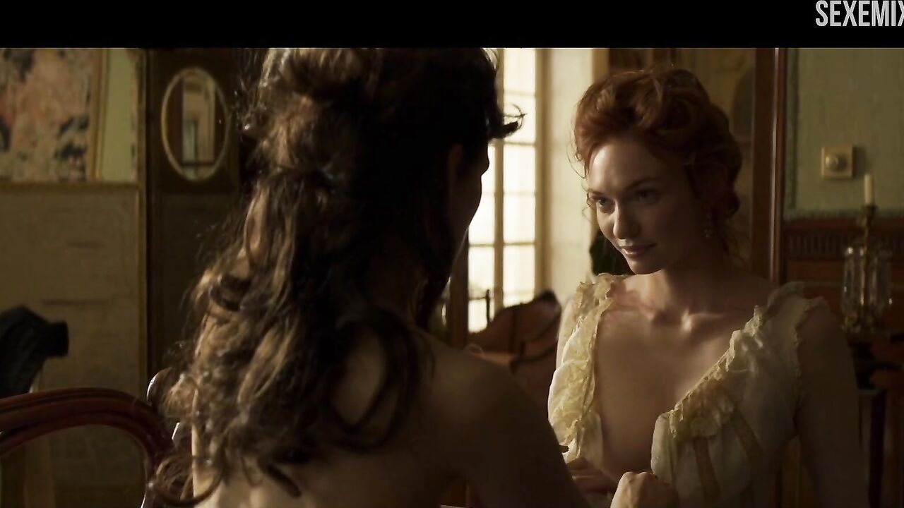 Hot Eleanor Tomlinson naked breasts scene in Colette