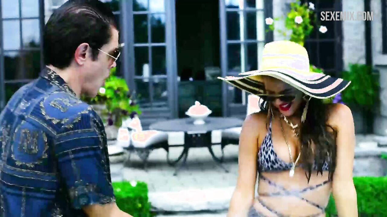 Ruby O. Fee comes out of  pool in a sexy swimsuit, scene in Polar