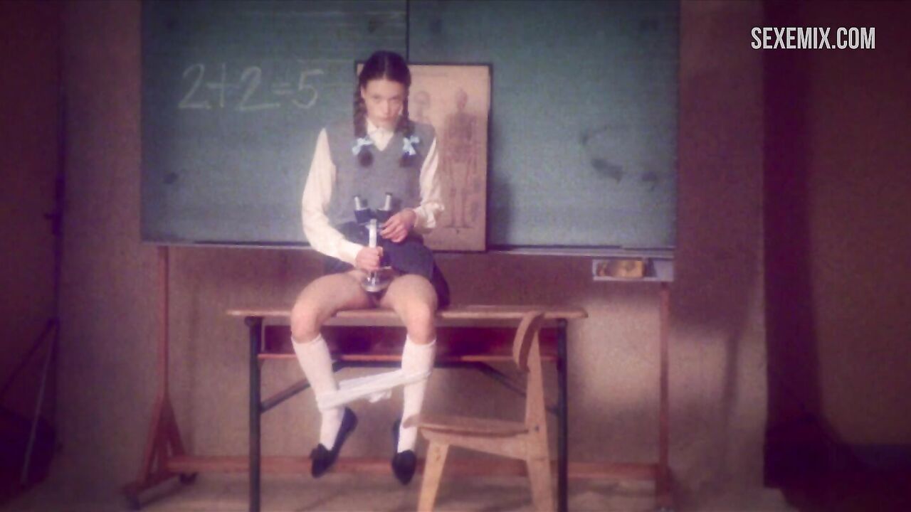 Frank fantasies with Stacy Martin in school uniform, scene in Nymphomaniac: Vol. I