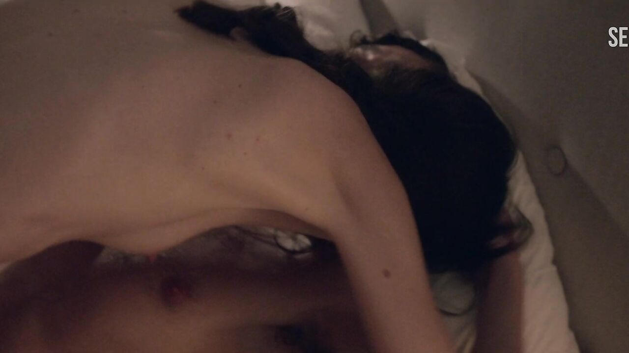 Stacy Martin rubs her pussy on the guy's cock on top, scene in Nymphomaniac: Vol. II