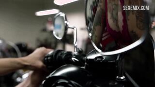 Levy Tran Sex cowgirl on a motorcycle, scene in Shameless