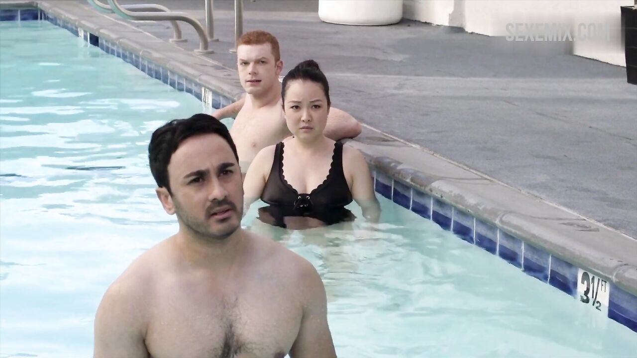 Charlet Takahashi Chung in black swimsuit, scene in Shameless