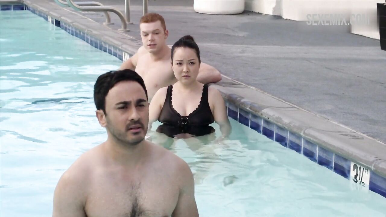 Charlet Takahashi Chung in black swimsuit, scene in Shameless