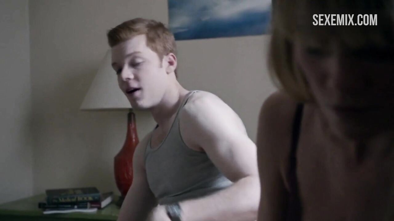 Emma Greenwell in black bra and black panties, scene in Shameless