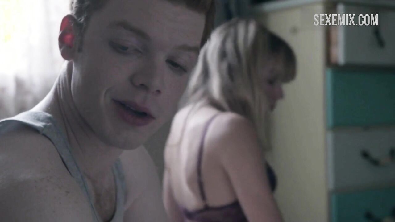 Emma Greenwell in black bra and black panties, scene in Shameless