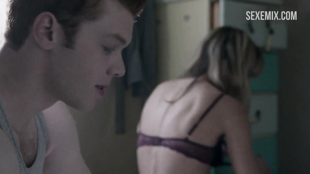 Emma Greenwell in black bra and black panties, scene in Shameless