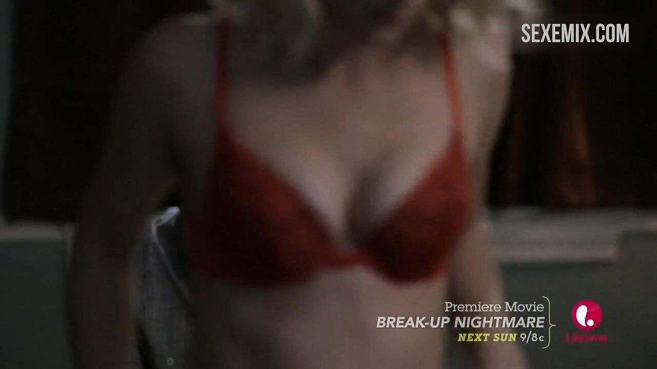 Alyshia Ochse in red bra and red panties, scene in Bad Sister