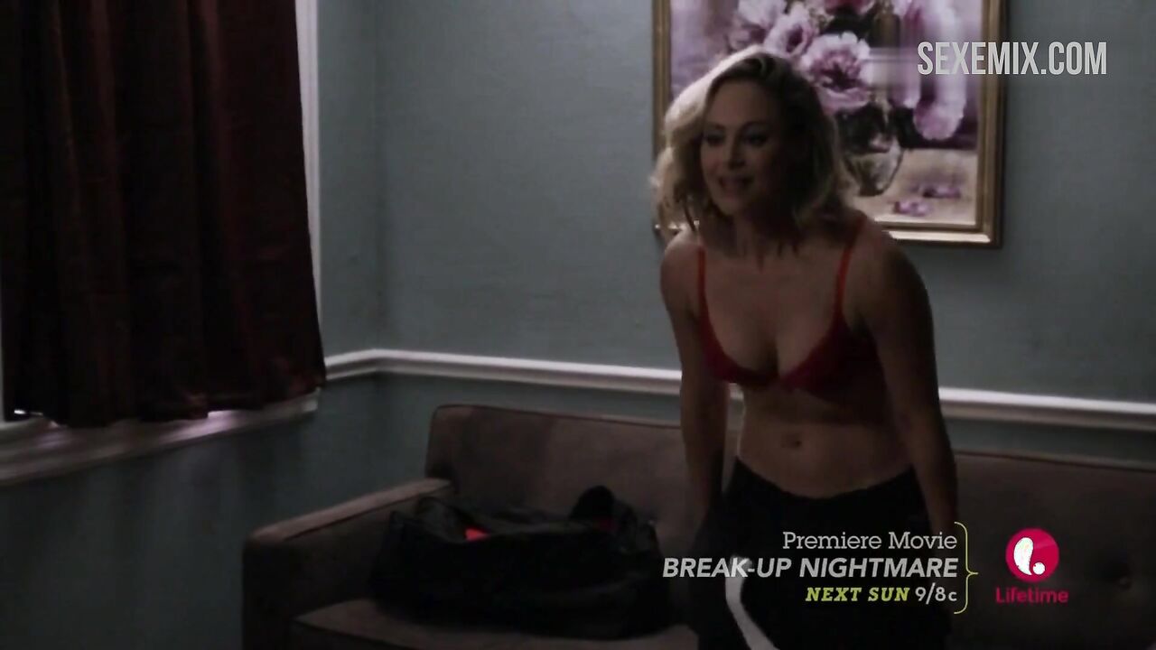 Alyshia Ochse in red bra and red panties, scene in Bad Sister